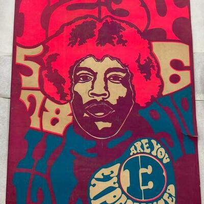 55. Vintage Jimi Hendrix Are You Experienced Psychedelic 1960s Black Light Poster