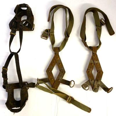 49. Two Sets of Strap on Old Steel Crampons Ice Cleats mounting climbing