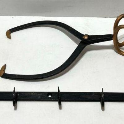 217. Hand Forged Meat Hook & Ice Tongs