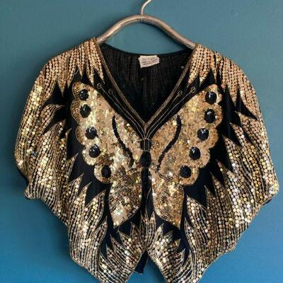 495. Vintage Silk Butterfly Poncho 