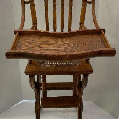 317. Victorian Oak Highchair with Cain Bottom Very Nice Condition