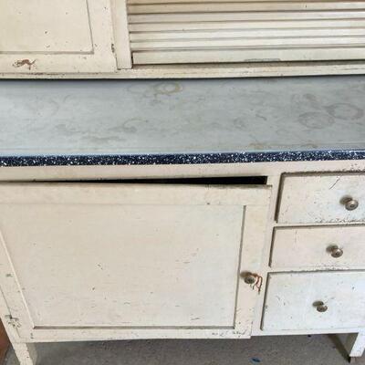 16. Antique Hoosier Cabinet with Flour Sifter Painted White