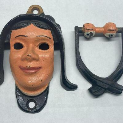 455. Vintage Wilton Cast Iron Amish Woman Door Knocker eyes open/close