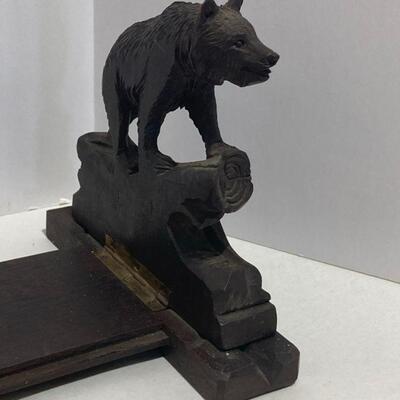 123. Hand Carved Black Forest Wooden Bear Bookends
