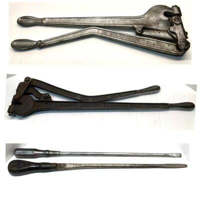 198. Metal Whitney Hand Punch No 2, Two Man Size Screw Drivers, Lightning Portable Punch No 3