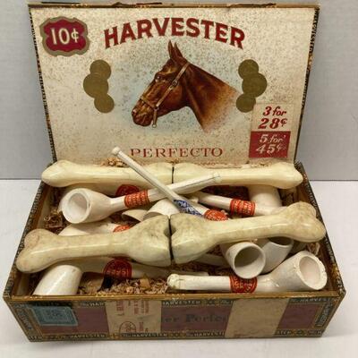 119. Lot of 11 Pipes with Two Pipe Stands Absorbent Prize Metals Porous with Perfecto Box