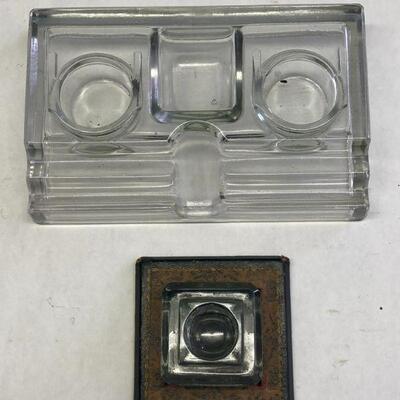 440. Vintage Glass Inkwell and Double Inkwell