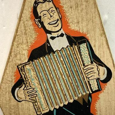 474. Vintage MCM Accordion Player Hanging Art	