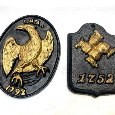 176. Two Cast Iron embossed plaque, Insurance Company of North America (INA)