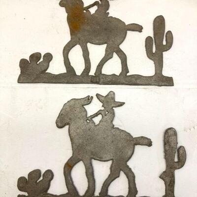 485. Vintage Western Horse and Rider Metal Art