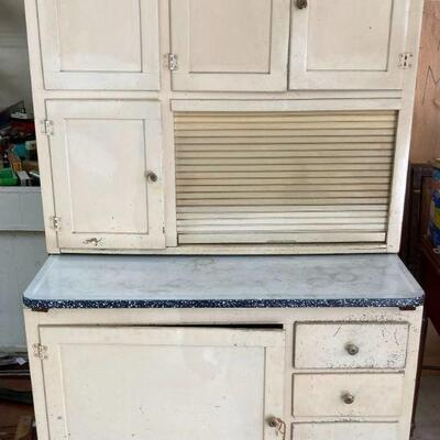 16. Antique Hoosier Cabinet with Flour Sifter Painted White