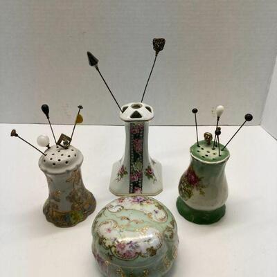 321. Large lot of Vintage Hat Pins/Holders including Hand Painted Nippon