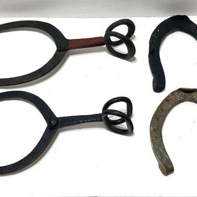 220. Lot of Two Ice Tongs & Two Horseshoes
