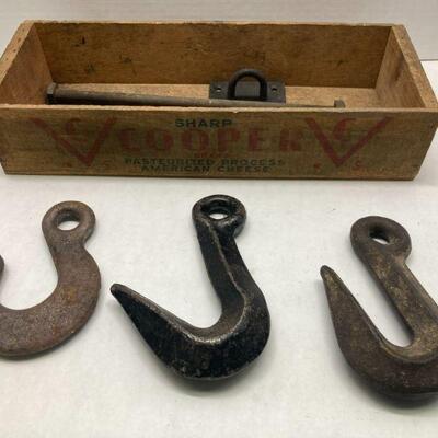 412. Cooper Sharp Cheese Advertising Box with Drop Forge Metal Hooks/ Hardware