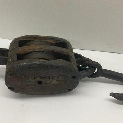 380. Large Vintage Industrial Cast Iron and Wood Pulley from Amusement & Co
