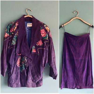 493. Vintage Talk of the Walk Suede Leather Jacket and Skirt Set 