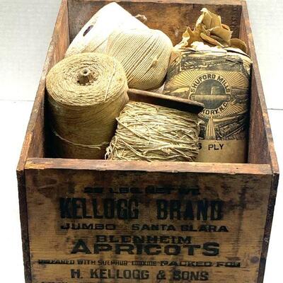 355. Vintage Kellogg Brand Apricots Wooden Box Philadelphia PA with String