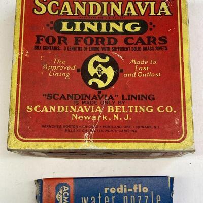 449. Vintage Advertising Acme redi-flo water nozzle and Scandinavia Lining for Ford Cars