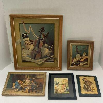 343. Lot of Five Framed Pieces