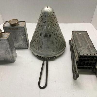 164. Strainer, 1/8 Galloon Sealed Containers, and French Fry Press