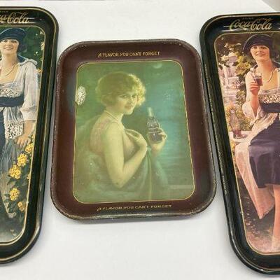 304. Lot of Three Vintage Trays NuGrape Imitation Grape and Two Coca-Cola