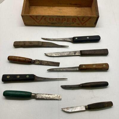 115. Lot of Knifes (some for Killing Chickens) Inside of Advertising Box