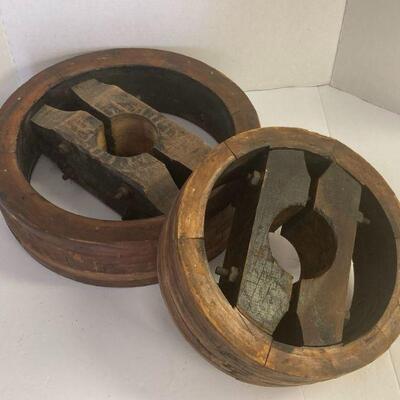 80. Lot of Two Wooden Industrial Pulleys