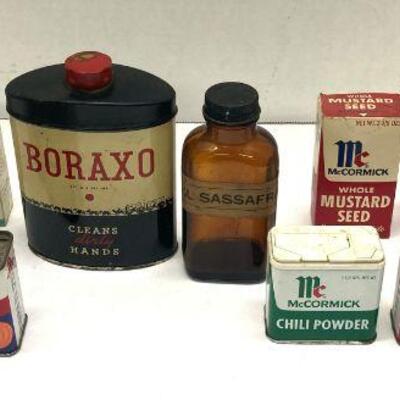 357. Lot of Vintage Spice Tins/ Boxes McCormick, Virginia Dare, Sassafras, Boraxo