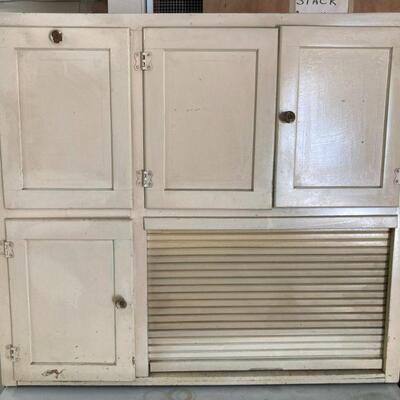 16. Antique Hoosier Cabinet with Flour Sifter Painted White