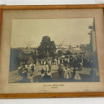 448. Vintage Framed Canfield Photo Willow Grove Park Midway 25.25 x21.5