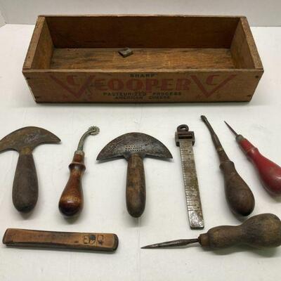 116. Advertising Box Lot of Tools, Chopper, etc.
