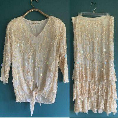 490. Vintage Oleg Cassini Flapper style blouse and skirt set 