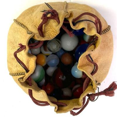 23. Marbles with Leather Drawstring Bag