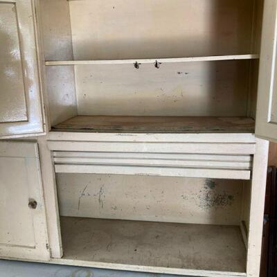 16. Antique Hoosier Cabinet with Flour Sifter Painted White