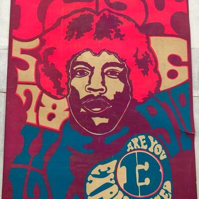 55. Vintage Jimi Hendrix Are You Experienced Psychedelic 1960s Black Light Poster