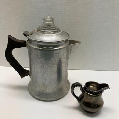 314. Vintage Aluminum Percolator and Silver Creamer