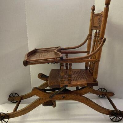 317. Victorian Oak Highchair with Cain Bottom Very Nice Condition