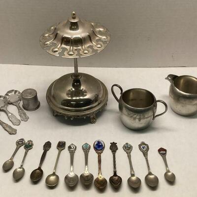 390. Vintage Lot of Silver/Pewter Spoons Sugar and Creamer Cups
