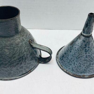 162. Graniteware Fruit Jar Funnel and Small Funnel