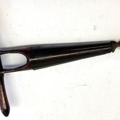 452. Vintage Post and Beam Auger Metal and Wood