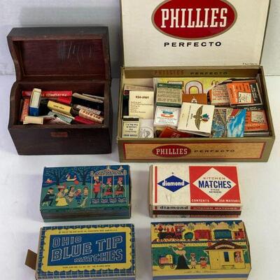 33. Cigar Box of Assorted Vintage Matches with Advertising