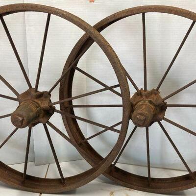 528. 26inch Antique Wheels with Cast Iron Hubs Spoked from a Corn Planter 