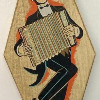 474. Vintage MCM Accordion Player Hanging Art	