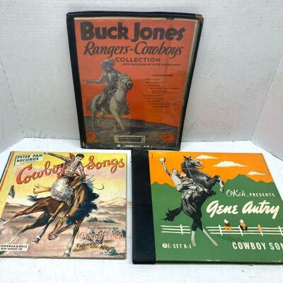 459. Lot of Vintage Cowboy Songs, Buck Jones Music, Peter Pan Records and Picture book Album 