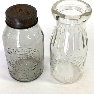 22. Antique Milk Bottles from Horlicks Malted Milk and New Jersey