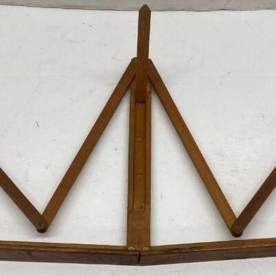 481. Lot of Vintage Wooden & Metal Items including a RHO store display sign holder, Henry Disston Angle Tool, Folding Seamstress...
