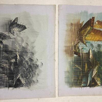 457. Lot of Two Vintage Unframed Oil on Canvas Signed MAK.C. 