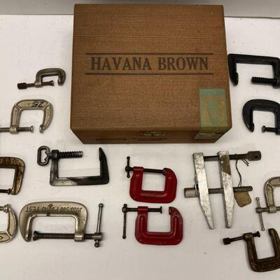 424. Havana Brown Cigar Box loaded with C-clamps
