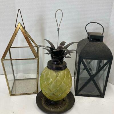524. Pineapple Birdfeeder and Two Candle Lanterns 