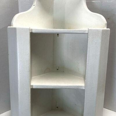 526. Vintage Wooden Three Shelf Corner Cupboard with Cove Molding 18x32